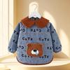 Bata Infantil Babador de Comida para Bebê 1-3 Anos Vestimenta Externa ao Contrário Impermeável Anti-Sujeira Roupa Protetora para Comer Masculina com Bolso Outono e Inverno