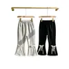 Pantalones Acampanados para Niña Color Crema Estilo Coreano con Adorno de Lazo de Encaje, Pantalones Largos Suaves y Elásticos para Niñas