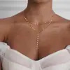 Amazon Transfronterizo Nuevo Collar de Cadena para Labios Doble Capa en Forma de Y para Mujer, Cadena Clavicular Larga Elegante Clásica Retro con Estilo