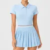 Traje Deportivo Transfronterizo para Mujer, de Manga Corta, Ligero, Transpirable, Polo Ajustado, Falda de Tenis Adelgazante para Fitness