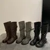 Botas altas de diseño nicho estilo coreano para pantorrilla ancha, nuevo modelo primavera-verano 2026, botas de montar adelgazantes de punta redonda para pantorrilla alta