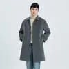 Abrigo de cachemira de doble cara estilo coreano para hombre, de alta gama, con cuello de solapa, corte holgado, hombros caídos, gabardina de lana de longitud media