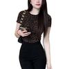 Camiseta de Moda de Manga Corta Ajustada con Estampado de Leopardo, Cuello Redondo para Mujer, Estilo Nuevo Versátil Maduro y Elegante, Venta al por Mayor Transfronteriza