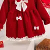 Vestido de niña otoño e invierno forrado de polar engrosado vestido de princesa para niños vestido para bebé de un año vestido de niña rojo ropa de Año Nuevo