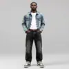 Jeans Masculino Americano Tendência High Street Retrô Desgastado Primavera Verão Bestseller Transfronteiriço Calça de Perna Reta Solta Versátil com Caimento