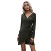 Bai Fen Zhi YiComercio Exterior Transfronterizo Otoño Casual Europeo y Americano Ropa para Mujer Color Sólido Manga Larga Vestido Jersey de una Pieza Cuello en V