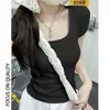 Camiseta morada de verano de manga corta para mujer, cuello en U, nuevo corte ajustado, adelgazante, sexy, top de manga corta para chica atractiva