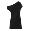 Vestido Feminino de Outono Europeu e Americano Novo Design Slim Assimétrico de Manga Curta