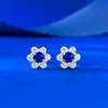 Nuevos aretes de plata S925 con forma de flor de seis pétalos de Mu Jing para mujer, con zafiro rosa Paraiba redondo de 4.0 mm y espinela azul