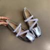 Gabinete de Rede Faixa Cruzada Francesa Sapatos Mary Jane Vermelhos Sapatos Planos de Camada Única Sapatos Femininos Rasos Vento Noturno Sapatos de Ballet de Fada