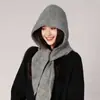 Pasamontañas estilo coreano para mujer con cabeza grande, hace que la cara se vea más pequeña, cálido y protege los oídos para el invierno, gorro y bufanda de lana tejidos en una sola pieza