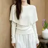 Suéter de Punto con Capa de Pliegues Suaves Estilo Nuevo Primavera y Otoño para Mujer, Elegante Top de Suéter Delgado de Manga Larga Falso Dos Piezas