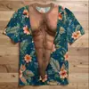 Camiseta masculina de manga curta, estampada digitalmente em 3D, com design realista de músculos, estilo de férias havaianas, moderna e divertida, best-seller europeu e americano transfronteiriço
