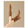 Botines de Tobillo con Hebilla Retro Tacón Grueso Estilo Maillard Arrugados Acumulados Botines de Tobillo Mujer 2026 Nueva Moda Tubo Corto Botas Vaqueras
