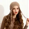 Gorro de Punto Hecho a Mano Estilo Étnico con Borlas, Gorro de Princesa Perla, Moderno Gorro Baotou Retro Literario con Calados para Cubrir el Cabello Blanco