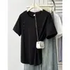 2026 Verão Feminino Plus Size Novo Design Botão Gola Redonda Manga Curta Camiseta para Senhoras Plus Size Top Casual 0607