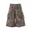 Jeans Camuflaje Floral Retro Americano de Trabajo Cortos para Hombre, Pantalones Rectos Sueltos de Longitud Media Tendencia de Verano Estilo Callejero