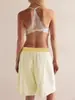 Shorts Casuais de Tricô Color Block de Cintura Alta Europeu e Americano Transfronteiriços para Mulheres, Calças Esportivas Caseiras Retas Soltas Estilo Preguiçoso para o Verão