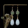 Brincos de franjas estilo 'net red' de jade Hetian, brincos cilíndricos de amor, brincos de jade Dongling, brincos de outono de alta qualidade, atacado