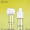 Botella gotero personalizada de 20 ml de pared gruesa para esencia, cabeza de goma redonda larga y corta, tubo de vidrio, para presionar líquido, botella vacía de plástico PET
