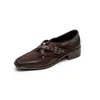 Sapatos Femininos de Couro Estilo Britânico 3,5cm, Novo Modelo 2025 com Fivela de Cinto, Salto Bloco, Bico Quadrado, Mocassins da Moda