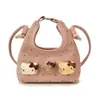 Linda bolsa infantil, diseño de gato de dibujos animados, minibolso de mano de lunares, bolso tote retro de gamuza, bolso cruzado y monedero pequeño