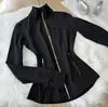 Chaqueta de yoga azul marino con cremallera dorada, top deportivo de cuello alto, chaqueta de ciclismo ajustada nueva de otoño 2026
