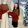 Suéter Fair Isle Retrô Outono Inverno Feminino Preguiçoso de Alta Qualidade Jacquard Pesado Gola Redonda Pulôver Malha de Lã Engrossada