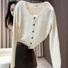Cardigan de Tricô Feminino Outono Estilo Doce Coreano Gola Redonda Manga Longa Tamanho Plus Size MM Cheinha Emagrecedor Solto Temperamento Versátil Top