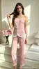 2026 Novas Calças de Renda com Suspensório para Casa Pijama Doce de Menina Conjunto Feminino de Duas Peças Roupa de Casa 7094