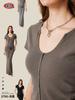 BE Ropa para Mujer 2025 Verano Europeo y Americano Puro Deseo Spice Girls Ajustado Adelgazante Kardashian Top Cuello en U Profundo Camiseta de Manga Corta Mujer