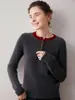 Suéter de punto de cachemira pura con bloques de color y botones para mujer, de manga larga, corte ajustado, cuello redondo, cárdigan de punto de alta gama, adelgazante