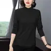 Camiseta base de algodón puro súper popular para reducir la edad 2026 para mujer, camiseta de manga larga con cuello semi-alto nuevo para mujer primavera y otoño 2026