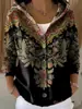 Cárdigan Sudadera con Capucha y Botones Estampado Floral Retro Transfronterizo Europeo y Americano para Mujer, Holgado, Casual, Manga Larga, Prenda Exterior