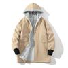 Invierno nuevo abrigo trench holgado para hombre con capucha, grueso con forro polar de lana de cordero, talla grande, casual, de longitud media