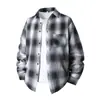 Camisa de cuadros de manga larga para hombre, estilo primavera y otoño, camisa casual holgada, chaqueta retro americana de moda