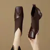 2026 Botas Nuevas para Mujer Moda Botines de Tacón Bajo Elásticos Botines Cortos Puntera Cuadrada Rayados Versátiles Botines Color Nude Pequeños Botas Negras Adelgazantes