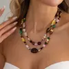 Collar de Perlas de Doble Capa con Abalorios de Piedras Preciosas y Bloques de Color Transfronterizo Europeo y Americano Estilo Festivo Retro Tejido a Mano Ins Accesorios para Collares