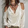 2026 Roupa Feminina Europeia e Americana Transfronteiriça Site Independente da Amazon Top: Blusa Casual Fashion de Veludo Manga Longa Fora do Ombro