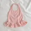 Top tipo halter con volantes lindo para niñas, estilo pequeño Chanel, top de moda sin mangas para bebés, popular estilo princesa
