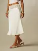 Falda midi de satén con cintura de encaje, superventas transfronteriza europea y americana, elegante falda de sirena de cintura alta con una silueta fluida