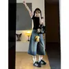 Shorts de mezclilla anchos estilo retro americano para mujer, verano, talla grande, tiro alto, corte holgado, adelgazante, pantalones de tres cuartos