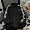 Sudadera con capucha de punto a rayas deportiva casual Otoño Invierno Unisex Holgada Adelgazante Estampado de gatito Cuello alto Estilo pareja Chaqueta
