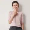 Suéter 100% cashmere puro para mulheres, gola redonda, manga curta, estilo minimalista, versátil para o trabalho, pulôver simples