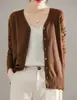 Nuevo cárdigan de punto para mujer Otoño/Invierno 2026, de cuello en V liso, manga larga, estilo casual versátil, corte holgado