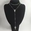 Colar Transfronteiriço Temu Mais Vendido em Formato de Cruz de Aço Titânio, Corrente de Contas Budistas, Aço Inoxidável com Toque de Luxo, Design de Nicho, Presente para Amigos