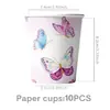 En Stock Morado Mariposa Tema Fiesta Decoración Suministros Cumpleaños Platos de Papel Vasos de Papel Guirnaldas Globos Set de Vajilla Desechable