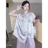 Roupa Casual de Verão Versátil Nova Elegante Estilo Chinês Estampada Camisa de Manga Curta Estilo Chinês Terno de Calça-Saia Solto e Suave para Mulheres