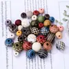 Contas de Madeira Gravadas Multicores, Contas Soltas, Contas Redondas de Madeira Natural Estampadas Vintage, Acessórios de Miçangas para Fazer Pulseira Colar DIY