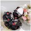 Perro Pequeño Vestido de Princesa Floral Marzis Yorkshire Algodón Negro Vestido Lolita Lindo Verano Fresco Rápido